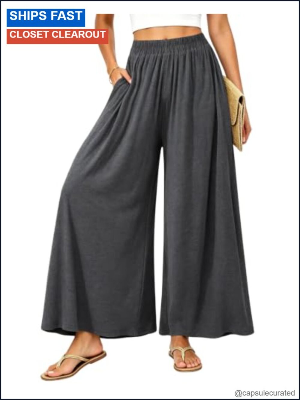 Womens Wide Leg Palazzo Pants High Waisted Pull On Flowy Stretch Trousers Lounge